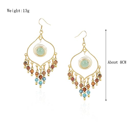 Bohemian Long Tassel Turquoise Beads Water Drop Dangle Earrings For Women Vintage Sbb Copper Coil Necklace Mujer Exaggerated Earring - color: Style 2