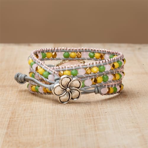 YGLINE Natural Stone Beaded Healing Wax String 5 Wraps Bracelets - color: pink
