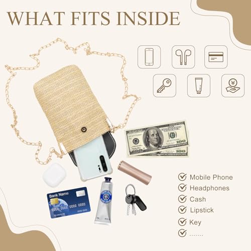 Long Keeper Small Straw Crossbody Phone Purse for Women Mini Faux Straw Summer Crossbody Boho Shoulder Bag for Beach Holiday - color: Green
