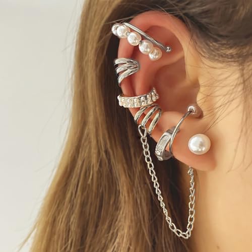 Ear Cuff Earrings for Women Chunky Ear Cuff Colourful Non Pierced Ear Cuff Non Piercing Clip On Cartilage Wrap Cuff Earrings Jewelry Gifts - color: 246Silver
