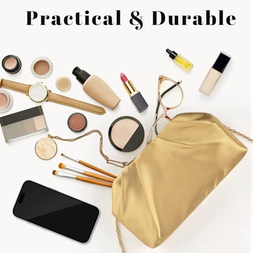 ERKOON Clutch Purse for Women Elegant Pleated Evening Bag Crossbody Shoulder Handbag Envelope Bag with 2 Detachable Chain - color: Gold