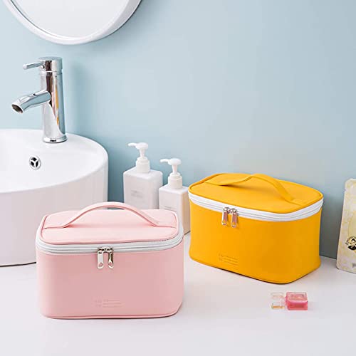 Meiyuuo Makeup Bag Large Cosmetic Bags for Women Girls Cute Travel Zipper Pouch Toiletry Organizer for Beauty Essentials Waterproof (Yellow) - color: Bright Yellow