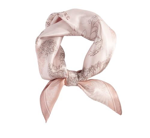 MEISEE 100% Pure Mulberry Silk Scarf 21" Square Scarf Neckerchief Headscarf Breathable Lightweight for Women Gift Packed - color: Light Pink + Gray Flower