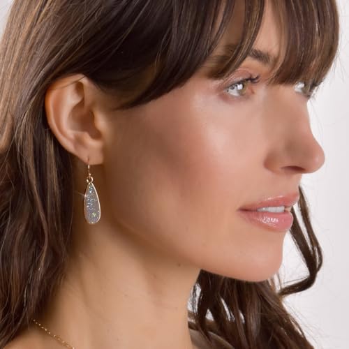 Teardrop Dangle Earrings for Women with Simulated Druzy Stones, in Gold or Rose Gold Tone - color: Gold - Light Blue Stone