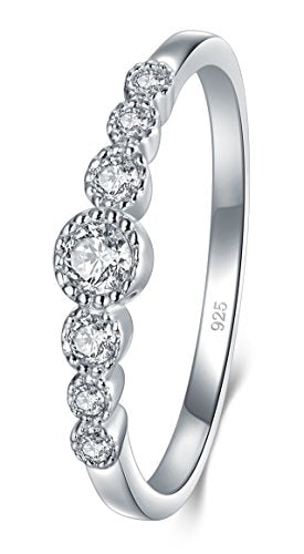 BORUO 925 Sterling Silver Ring, Cubic Zirconia CZ Eternity Engagement Wedding Band Ring