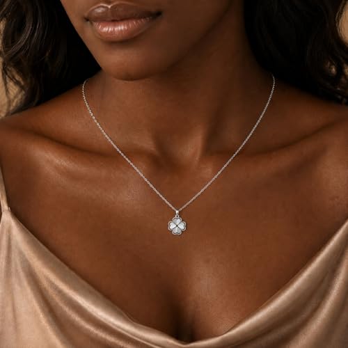 Dainty Gold Necklaces for Women Trendy Non Tarnish 14K Gold Plated Cubic Zirconia Necklace Layered Simple Cute Four Leaf Clover Choker Jewelry Birthday Gifts - color: Silver, style: Glossy