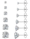 6 Pairs Stud Earrings Set, Hypoallergenic Cubic Zirconia 316L Earrings Stainless Steel CZ Earrings 3-8mm - color: A-003-Silver