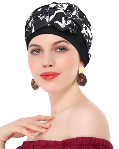 Chemo Headwear for Women Cancer Patients Lightweight Head Coverings for Hair Loss Seasonal - color: Black White