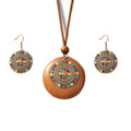 Wooden Leather Necklaces Set Bohemian Wood Stack Discs Long Chain Hemp Rope Bronze Plated Pendant Ethnic Tribal Fall Leaf Earrings Jewelry Statement Necklace - color: R-040