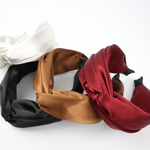4 Pack Wide Knotted Headbands Satin Cross Knot Headbands Fashion Hair Bands-Solid Colors - color: Solid Color