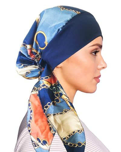 Chemo Headwear for Women Head Scarf Headwraps Silky Soft Turbans for Women Cancer Hats Chemo Beanie Coverings Scarves - color: B Dark Blue Pattern1