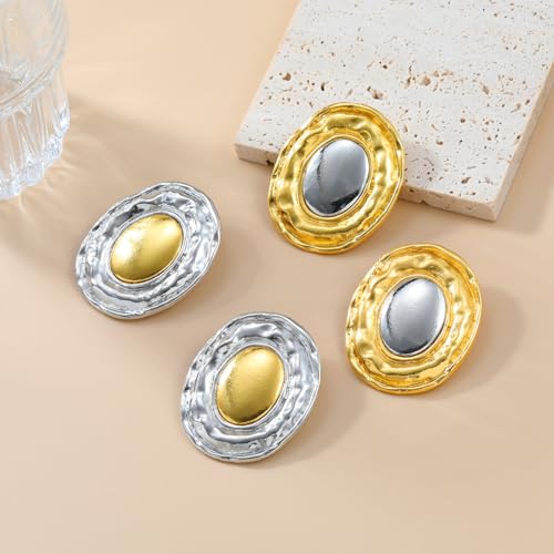 Mixed Metal Statement Earrings for Women Chunky Earrings Big Statement Large Oval Round Pebble Shape Earring Irregular Geometric Drop Dangle Earring Chunky Jewelry - style: 1 - S