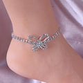 Gold Ankle Bracelets For Women Rhinestone Pendant Butterfly Tennis Anklet Bracelets Summer Foot Chain Jewelry - color: SilverA