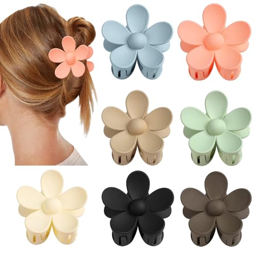 Flower Claw Clip 7 PCS Claw Clips, Hair Clips for Women Non Slip for Thick Hair Women Girls Gifts, 7 Colors - color: 7 Color