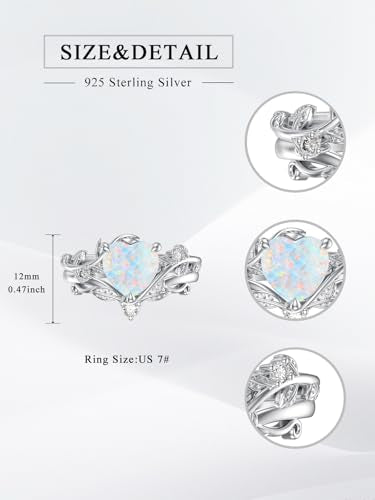 Natural Moss Agate Ring for Women 925 Sterling Silver Pear/Oval/Kite/Heart/Hexagon/Emerald/Coffin Cut Green Leaf Moss Agate Engagement Ring Promise Bridal Set Anniversary Birthday Jewelry Gifts - color: Heart Cut Opal