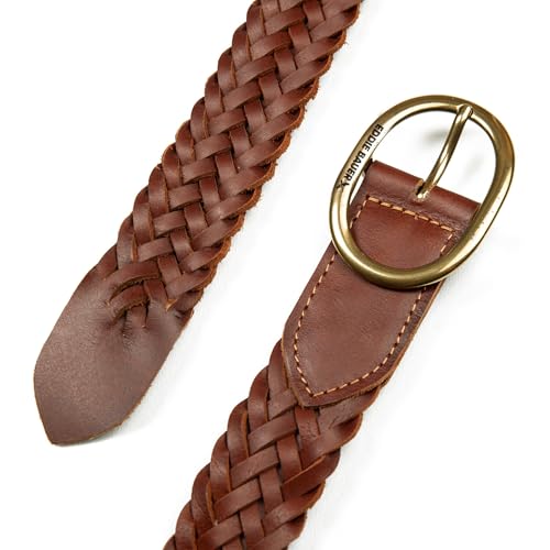 Eddie Bauer Women's Casual Leather Belts with Durable Metal Buckle - color: Center Bar Woven - Tan, size: Medium