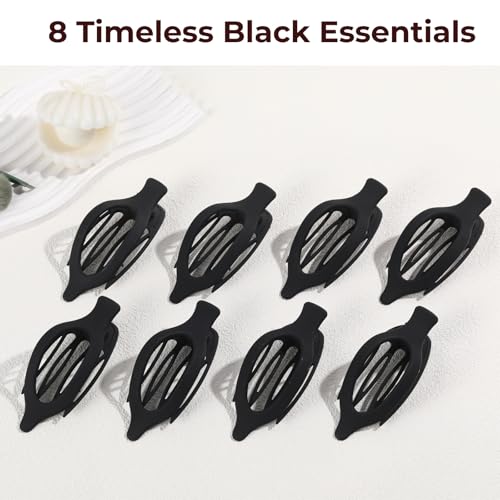 8 Pack Flat Black Hair Clips for Women – Large Matte No-Slip Flat Black Claw Clips for Thick & Thin Hair, Strong Hold French Styling Accessories - color: Black
