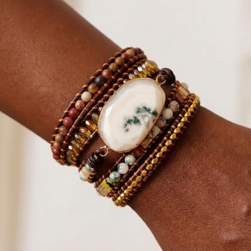 YGLINE Natural Stone Beaded Healing Wax String 5 Wraps Bracelets - color: druzy 3