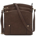ALYSSA Triple Zip Pocket Large Crossbody Bag - color: Coffee