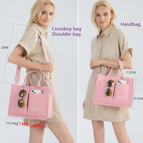 ZHMO Canvas Tote Bag for Women,Women's Bags Crossbody Bags Work Laptop Tote Bag Large Handbags Purse for Travel Nurse Teacher - color: Pink With Compartments