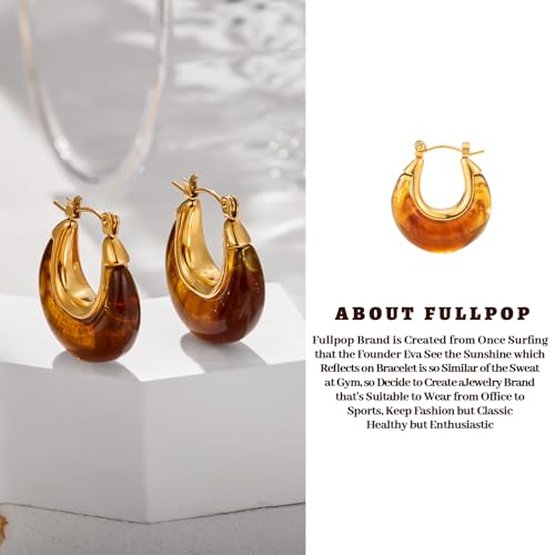 Fullpop Vintage Earrings for Women, Chunky 14K Gold Plated Resin Hoop Earrings Lightweight Hollow Drop Earrings Hypoallergenic Earrings for Women Vintage Anthropologie Jewelry Gifts for Women - size: U Shape-Brown