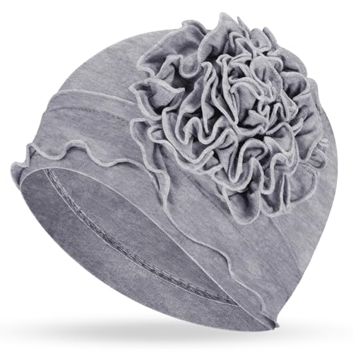 Geyoga Cotton Chemo Headwear Turban for Women Soft Elastic Cancer Hat Cancer Sleep Caps Head Wraps for Women with Hair Loss - color: Grey