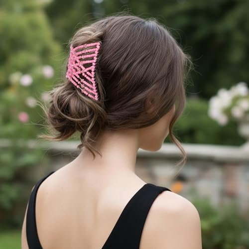 6Pcs Magic Hair Comb Stretchy Hair Clip Adjustable Beaded Hairpins Elastic No Crease Double Pins Vintage Bun Maker Accessories for Women Ladies Curly Thick Wavy Ponytail Christmas