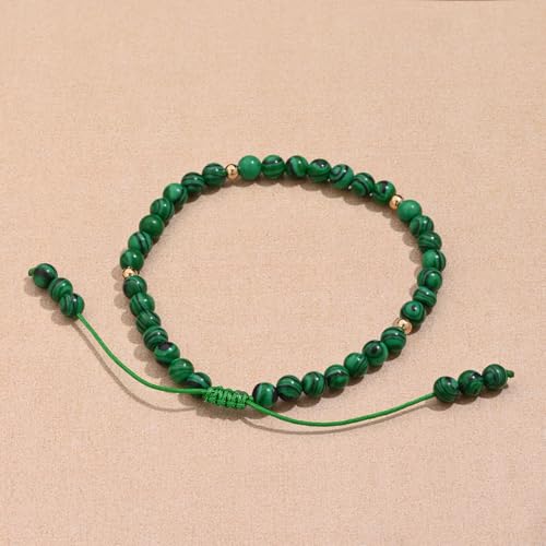 Softones 6mm Natural Stone Anklet for Women Gemstone Ankle Bracelets for Women Healing Energy Crystal Anklets Adjustable(8.5-10 Inches) - color: malachite