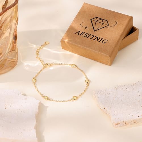 Birthstone Bracelet for Women 14K Gold Plated Dainty Link Bracelet Trendy Non Tarnish Trendy Chain Bracelets Birthday Valentines Gifts Jewelry for Women Mom Daughter Wife Sister Friend - color: 11.November