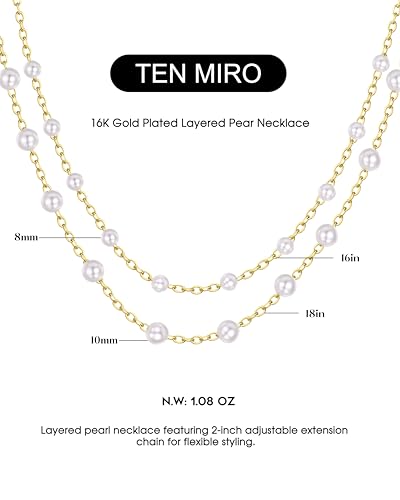 TEN MIRO 16k Gold Plated Chunky Gold Plated Necklace for Women Non Tarnish, 36'' /92cm Long Chunky Heart Necklace layered Puffy Heart Necklaces Long Thick Pendant Bold Statement Necklaces for Women Trendy - style: Gold Plated Double Layered Pearl Necklace