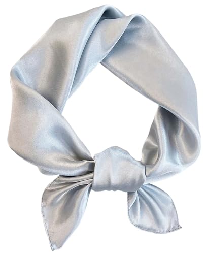Hioyiwse Satin Square Scarf for Women Solid Color Emulation Silk Handkerchief Hair Ribbon Headband Handbag Purse - color: D13-silver(23.6*23.6inch)