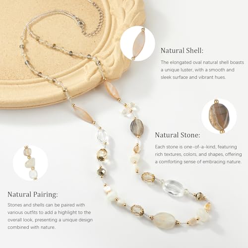 FULU AUTUMN Long Necklaces for Women Trendy Long Chunky Beaded Necklace Boho Fashion Costume Jewelry Mothers Day Gifts for Her - color: Natural