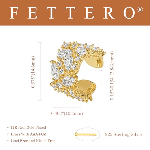 FETTERO Ear Cuff Earrings for Women Non Piercing 14K Gold Plated Ear Cuffs for Non Pierced Ears Clip on Cartilage Earring Ligthweight Fake Earrings | Single - style: White CZ