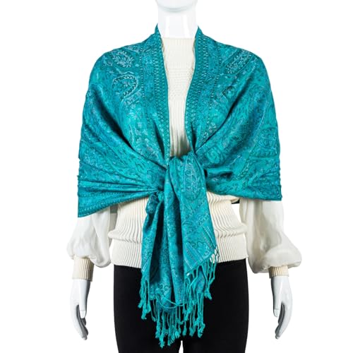 AUSEKALY Pashmina Feel Shawls Wraps for Women Rave Scarf Soft Silky Reversible Men Scarves - color: Blue