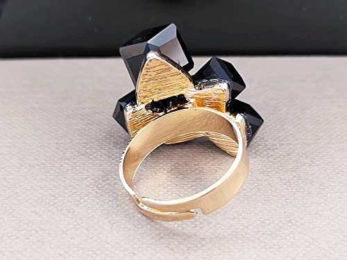 Hebelee Boho Square Crystal Statement Ring for Women Gold-Toned Adjustable Expandable Promise Engagement Geometric Rings Comfort Fit Elegant Art Deco Birthday Christmas Cocktail Party Y2K Jewelry - color: Black
