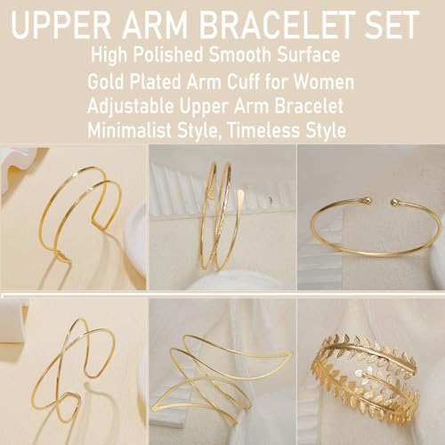 COLOYAN 6PCS Gold Arm Cuff Upper Arm Cuff Bracelets for Women Open Upper Arm Cuff Bangle Adjustable Armband Set Jewelry - color: A