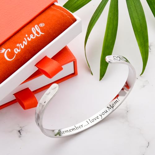Carviell Bracelet - Gifts for Women – Inspirational, Friendship, Love, Mom, Daughter, Sister, Christian, Graduation, Memorial & Wedding Gifts – 100+ Phrases – Stainless Steel, Gift-Ready - style: MOM'S Gift - Remember... I love you Mom!