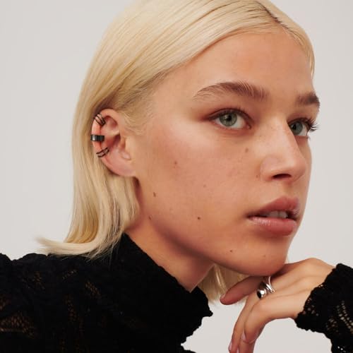 CHIC & ARTSY 925 Sterling Silver Ear Cuffs for Women, Non Piercing Clip On Cartilage Cuffs, Adjustable Fake Conch & Helix Earrings, Gold Plated & Oxidized Various Styles - color: ear cuff #8