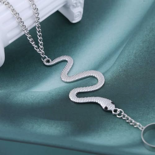 Punk Snake Bracelet Hand Chain Gold Snake Finger Ring Bracelet Serpent Slave Chain Hand Harness Hallowen Medusa Costume Jewelry for Women - color: Silver