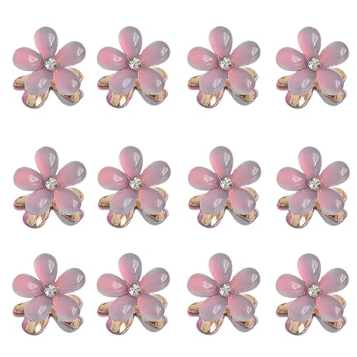 Small Crystal Hair Charm Claw Clips for Women Girl, 10PCS Gradient Cat's Eye Mini Flower Claw Design Hair Accessories (Purple) - color: Purple
