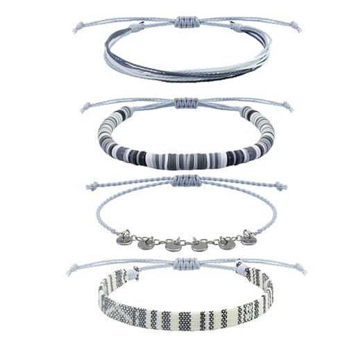Beach Summer Ankle Bracelet for Women Handmade Braided Adjustable String Anklets Waterproof Surfer Bracelet - color: Gray 25
