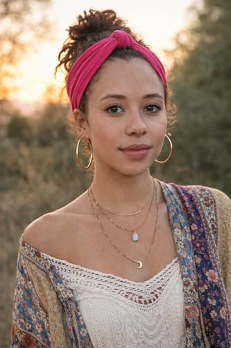 Satin Lined Knot Headband for Women – Wide Stretch Fabric Head Wrap with Twist Knot, Soft Ribbed Jersey, Comfortable Non-Slip Hair Band Protects hair from damage and breakage. (Pink) - color: Pink