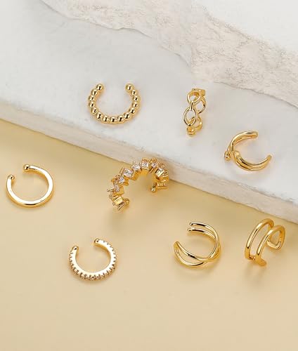 AKEOQI 16 Pcs Ear Cuff Earrings Non Piercing Cubic Zirconia Ear Cuffs for Women Silver Gold Plated Clip on Cartilage Helix Wrap Fake Earrings Jewelry - color: Gold