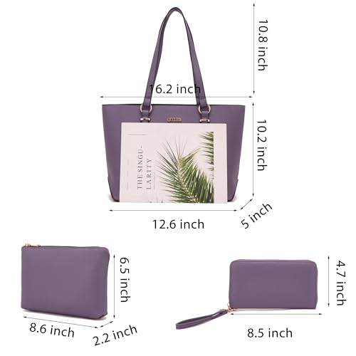 Purses And Wallets Set For Women Work Tote Satchel Handbags Shoulder Bag Top Handle Totes Purse With Matching Wallet - color: A58-3pcs/Set Purple