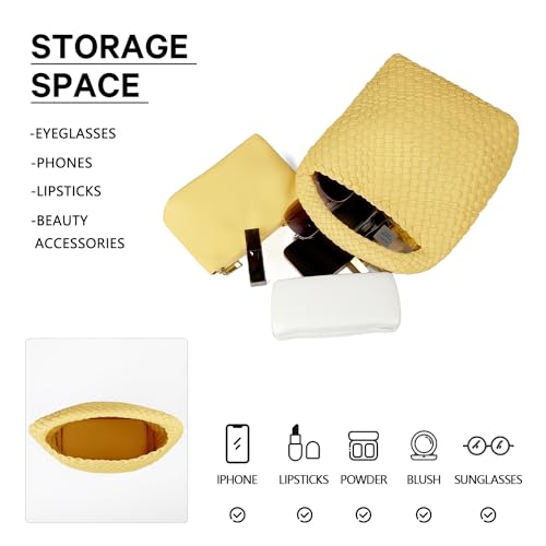 Woven Purses Bag for Women, Vegan Leather Handwoven Bags with Mini Handmade Purse - color: Yello
