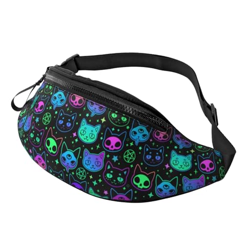 cute witchcraft witch cat bright Fashion casual fanny pack waist bag men women adjustable belt waist bag for travel hiking cycling running festival carnival - color: Black29