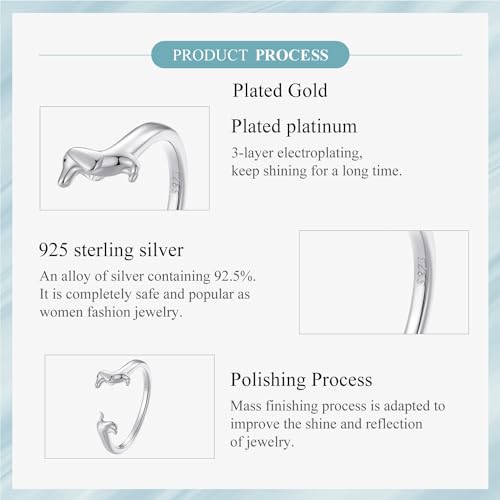 BISAER 925 Sterling Silver Ring Adjustable Cute Unique Cat Snake Butterfly Dragonfly Fashionable Ring For Women Jewelry - color: silvery dachshund
