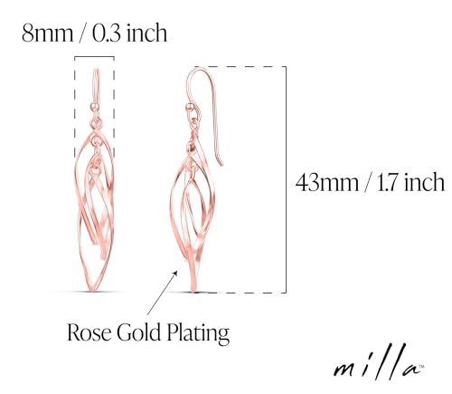 MILLA Teardrop Earrings - Designer Silver Statement Earrings or Gold Dangle Earrings for Women Trendy Upscale Dangly Earrings - color: Linear Swirl / Rose Gold Plated