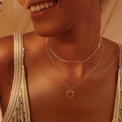 Fettero Animal Necklaces for Women 14K Gold Plated Charm Snake Necklace Elephant Bird Cat Butterfly Pendant Cute Dainty Necklace Jewelry - style: Meow Head
