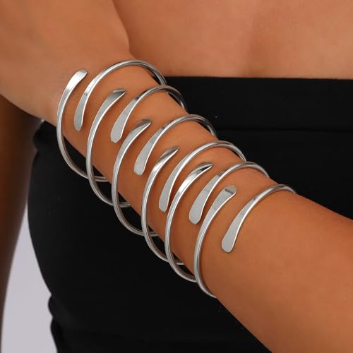 Gold Bangles for Women, 12 Pcs Boho Stackable Bracelets Multi Layer Textured Chunky Bracelets Jewelry Set for Women - color: 6 pcs silver bangles